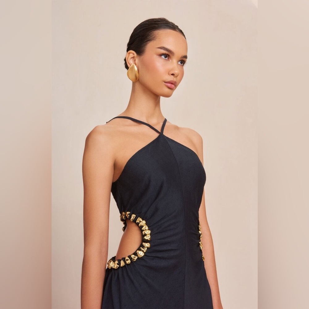 NWT Cult Gaia Silvia Embellished Faille Cut-Out Midi-Dress - Picture 6 of 11